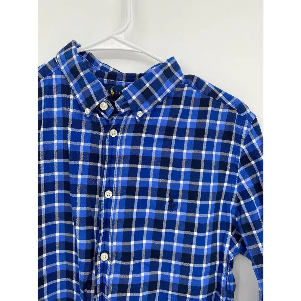 Ralph Lauren Boys XL 18-20 Blue Plaid Long Sleeve Button Front